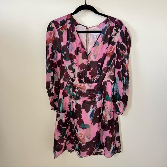 REISS JOSEPHINE PINK FLORAL PRINTED MINI LONG SLEEVE DRESS size 4 - Picture 4 of 11